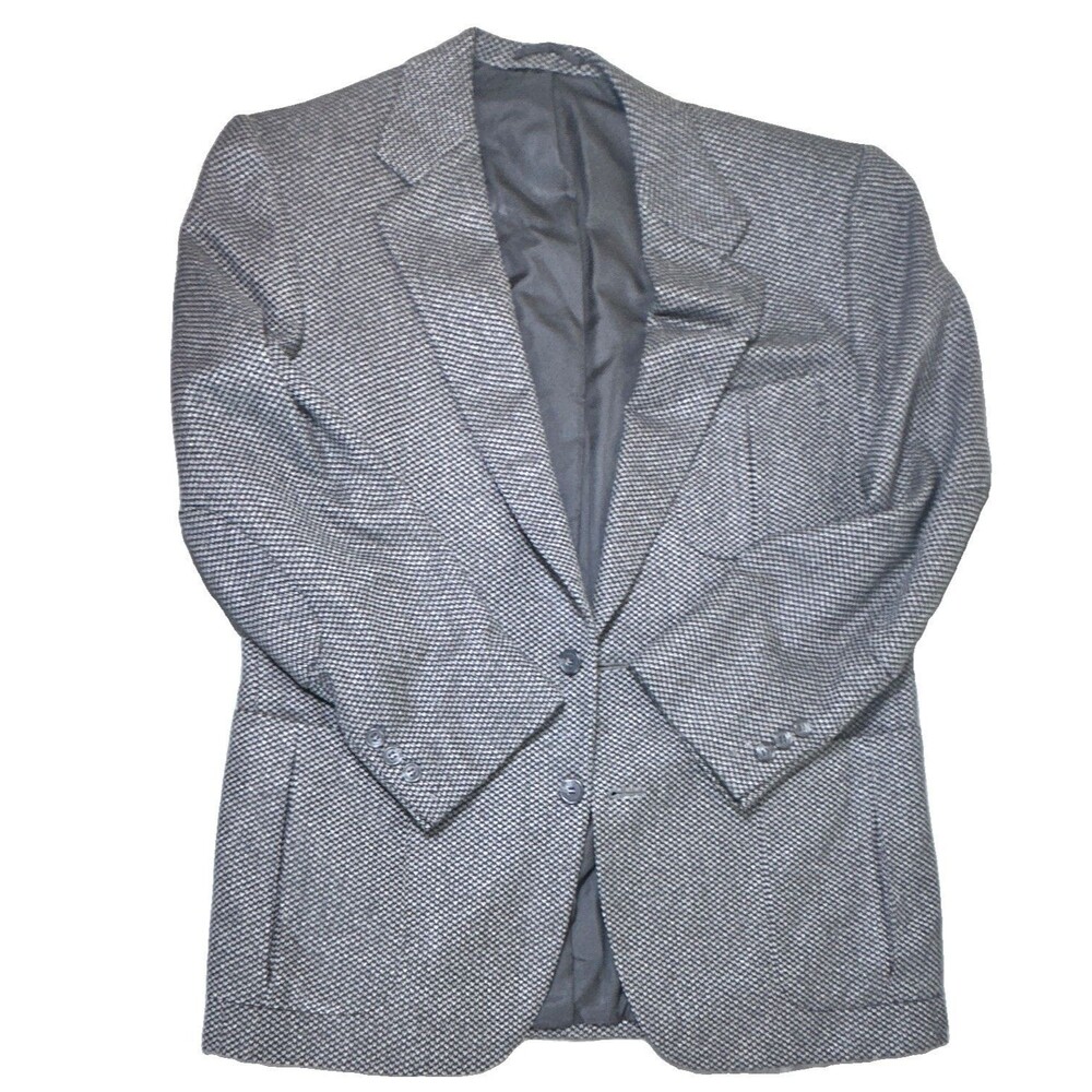 SULKA ITALY 34R 100% Cashmere Sport Coat 3 Pocket Double Elbow Gray Herringbone